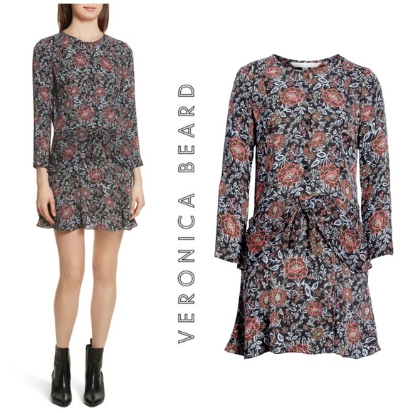 NWT Veronica Beard Printed Silk Tie Front Dress - Picture 3 of 15